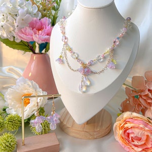 Lily of the Valley Necklace/ Earrings, Fairy Flower Jewelry Set, Cottagecore necklace, unique hoop earrings, gift for her