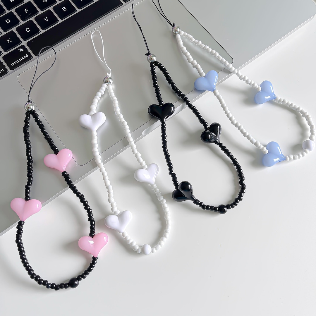 Cute Phone Charm, Black White Beaded Phone Strap, Kpop Key Charm, Blink