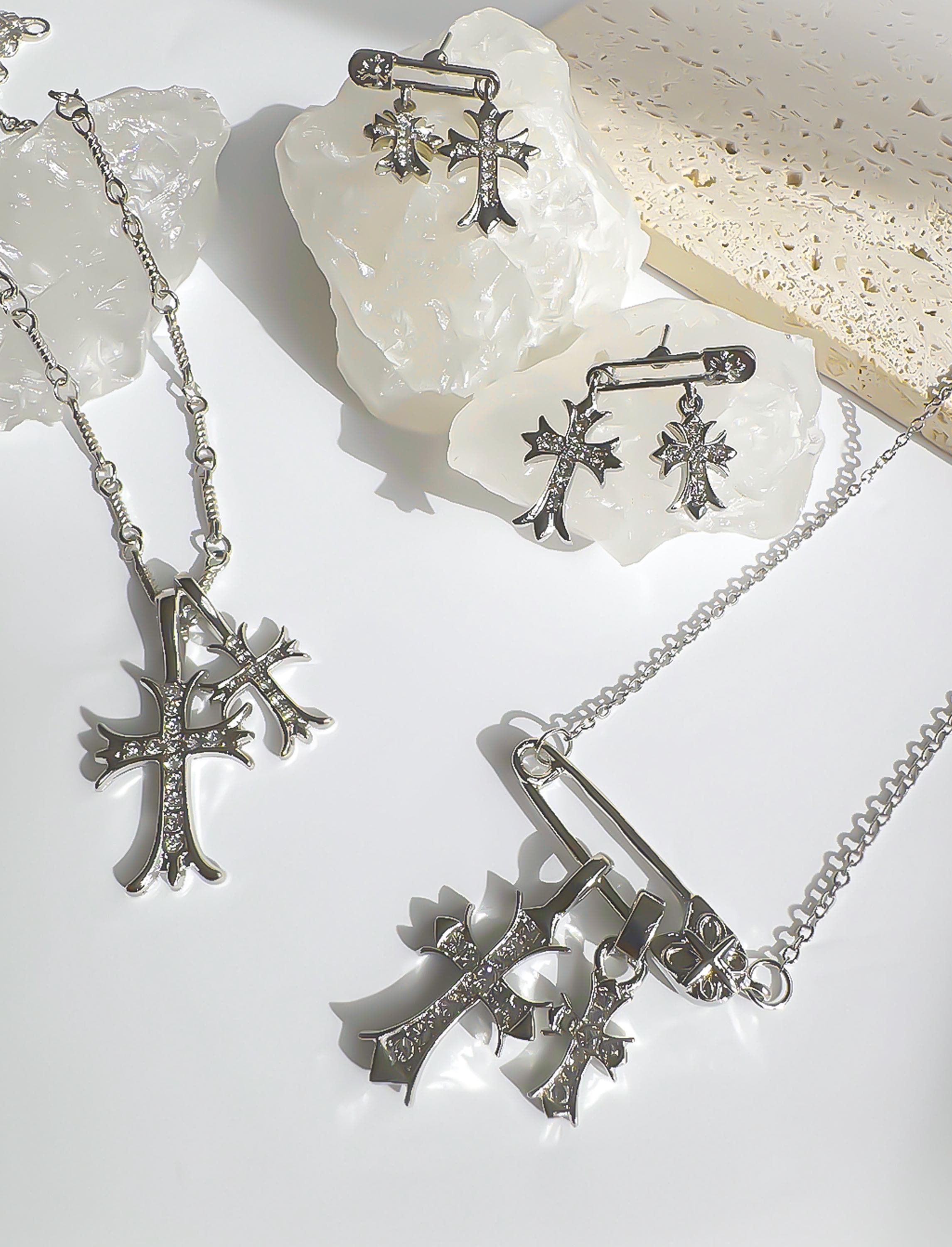 Double Cross Pendant Necklace: Stainless Steel Y2K Goth Jewelry - Etsy