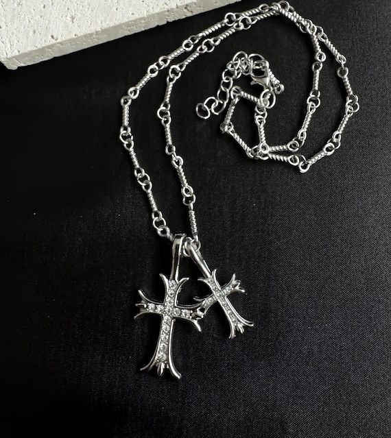 Double Cross Pendant Necklace: Stainless Steel Y2K Goth Jewelry - Etsy