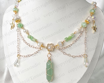 Unique Fairycore Green Necklace with Twinkle Star Design