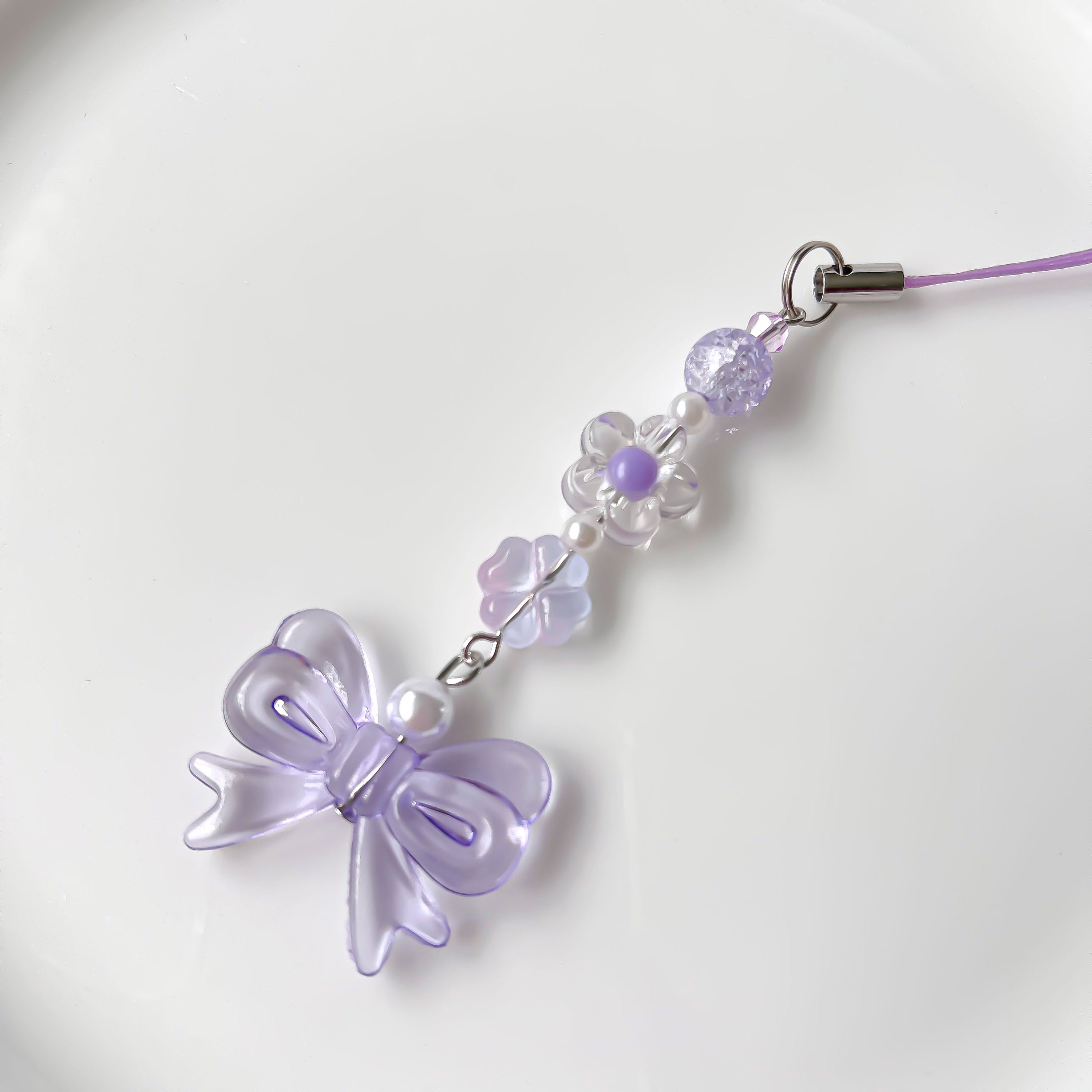 Purple Y2K Phone Charm Strap – Kawaii Kpop Keychain, Beaded