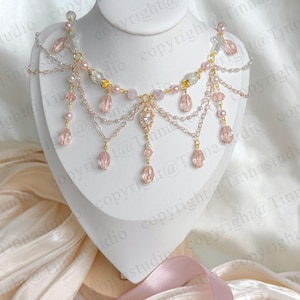 Pink Princess Necklace, Fairycore Handmade Jewelry, Bridesmaid Wedding Concert Necklaces, Cottagecore Balletcore necklace, gift for her