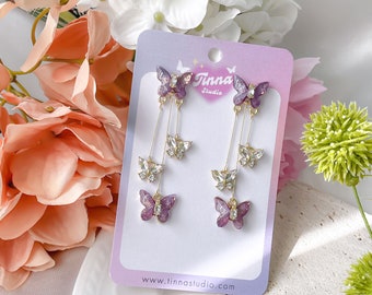 Purple Butterfly Dangle Earrings: Fairycore Cottagecore Gift