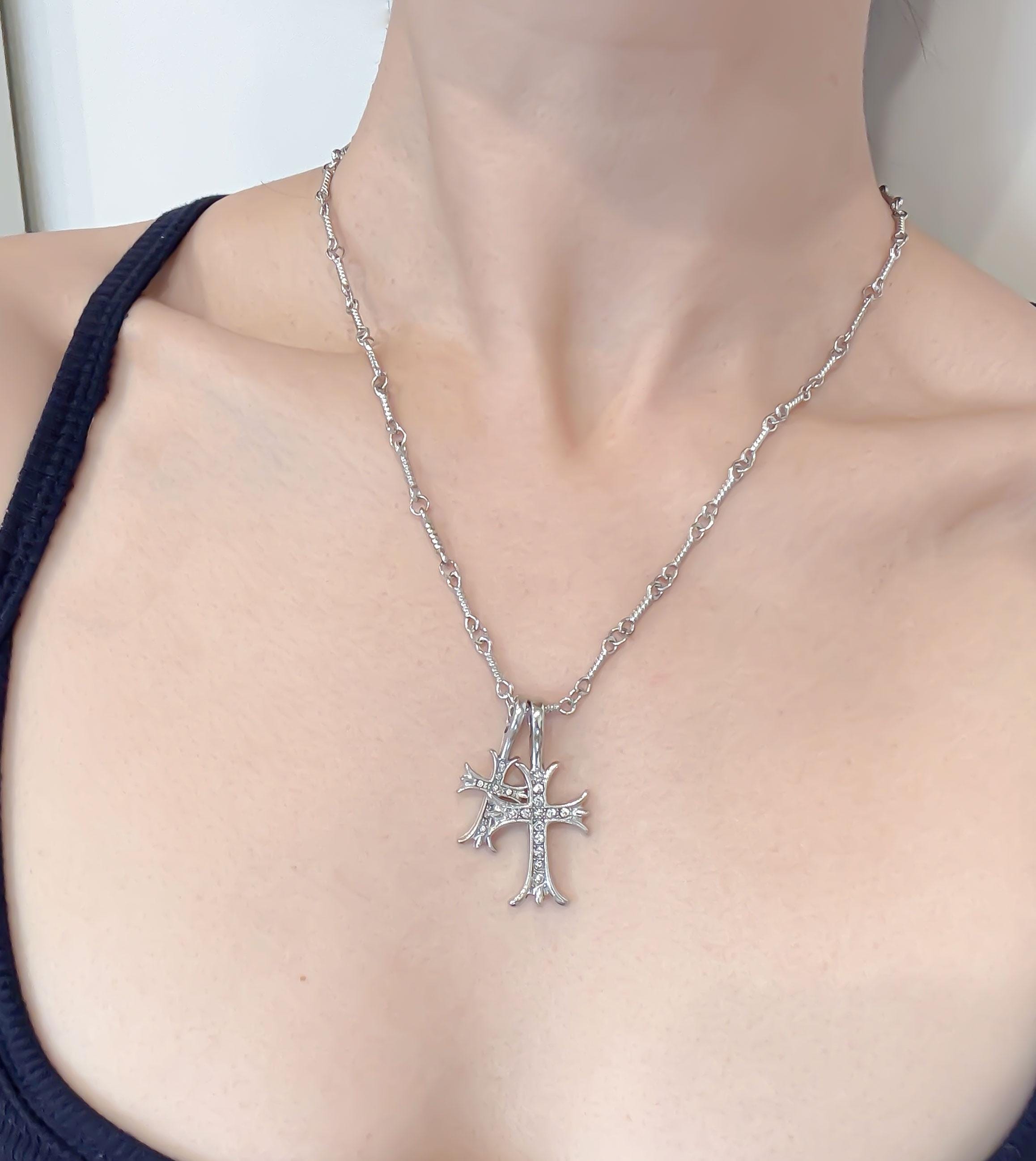 アクセサリー SV925 Double Chain Cross Necklace Y2K Double Cross Pendant Necklace: Stainless Steel Y2K Goth Jewelry - Etsy