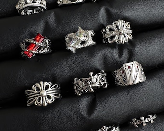 Y2K gotische roestvrijstalen ringenset: verstelbare punk-grunge-sieraden