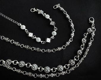 Grunge Cross Bracelet, Y2K Gothic Dice Bracelet, Cyberpunk Jewelry, Stainless Steel Chrome Style Bracelet, Non-tarnish Unisex Punk Bracelet