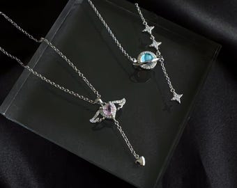 Naszyjniki z motywem serca i planety – biżuteria Y2K Celestial, wisiorki Angelcore, naszyjnik z zawieszkami Fairycore – prezent dla niej