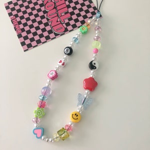 Trendy Y2K Phone Charm -  Mixed Beaded Funky Phone Strap - 90s Accessories - Kpop Keychain, gift for her