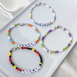 Custom word bracelet, Handmade Disney Beaded Bracelet, Mickey beads, Disney Party favors, gift for kids
