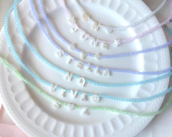 Custom Mother of Pearl Necklace with Crystal Beads for Bridesmaid, Toddler or New Mom Gift