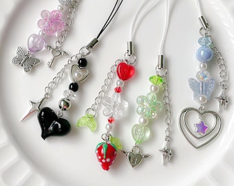Y2K Phone Charm: Kawaii Beaded Keychain, Journal Planner Charm
