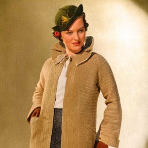 Patrón de crochet para chaqueta vintage de mujer de los años 30 con cuello Peter Pan con volantes, talla 34-36, Reefer n.° 159, descarga digital en PDF