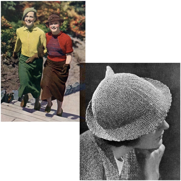 Vintage 1930s Women’s Asymmetrical Slouch Cone Hat with Brim Crochet Pattern, Swagger Hat No. 28, PDF Digital Download