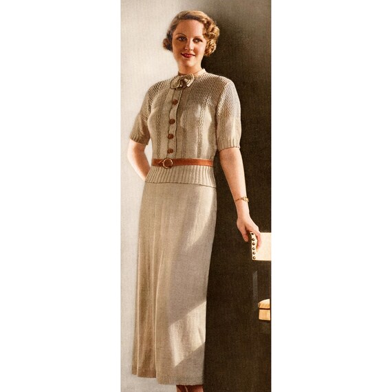 Vintage 1930s Women's Blouse and Skirt Suit Dress Set Knitting Pattern,  34-36 Bust, Tie Neck Knitted Dress No. 128, PDF Digital Download - Etsy