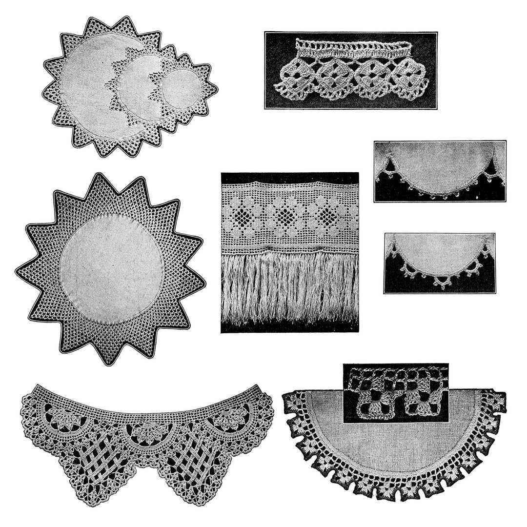 Filet Edging Vintage Set of Crochet and Filet Edgings Patterns C. 1910, PDF Digital ...
