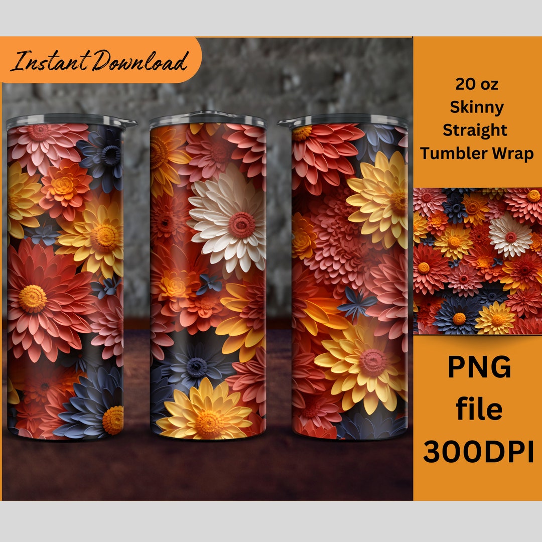 3D Fall Flower Tumbler Wrap 20 Oz Skinny Tumbler, Autumn Colors ...