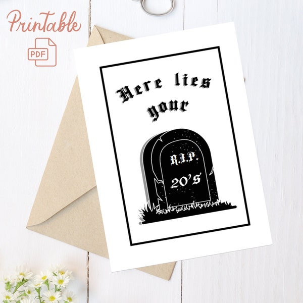 Here Lies Your 20s Birthday Card, 30th Birthday, death to your 20's, printable PDF download