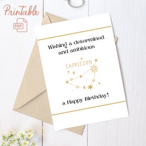 Steenbok verjaardagskaart, sterrenbeeld, digitale download, afdrukbare PDF