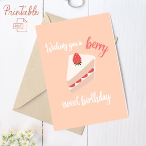 Berry Sweet Birthday Card, Digital Download, sweet, strawberry, printable PDF download