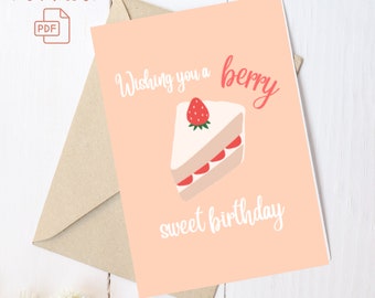 Strawberry Birthday Card: Berry Sweet Printable (Digital Download)