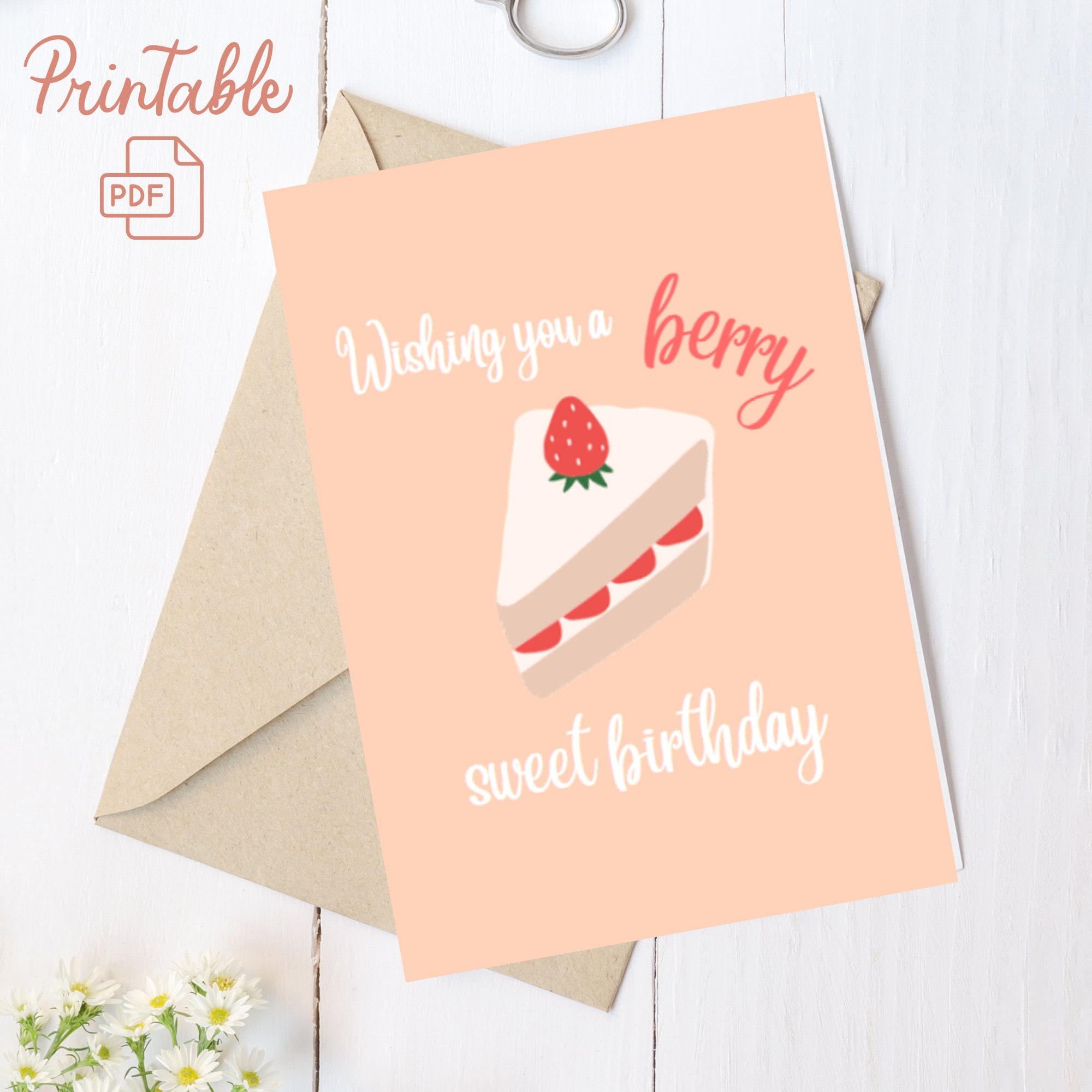Strawberry Birthday Card: Berry Sweet Printable (Digital Download), image size:2000x2000