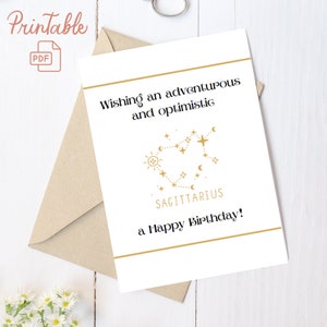 Carte d’anniversaire Sagittaire, signe du zodiaque, téléchargement numérique, PDF imprimable