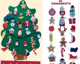 Advent Calendar, Felt Christmas Tree, Handmade Felt Christmas Countdown Calendar, Wall Hanging Family Tradition Xmas Tree, Pocket Ornaments