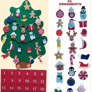 Advent Calendar, Felt Christmas Tree, Handmade Felt Christmas Countdown Calendar, Wall Hanging Family Tradition Xmas Tree, Pocket Ornaments