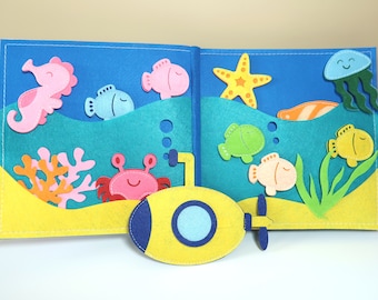 Quiet Book, Handmade Felt Book, Ocean Life, Educational Baby Book, Montessori Activities, Toddler Sensory, Pretend Play, Preschool Busy Book