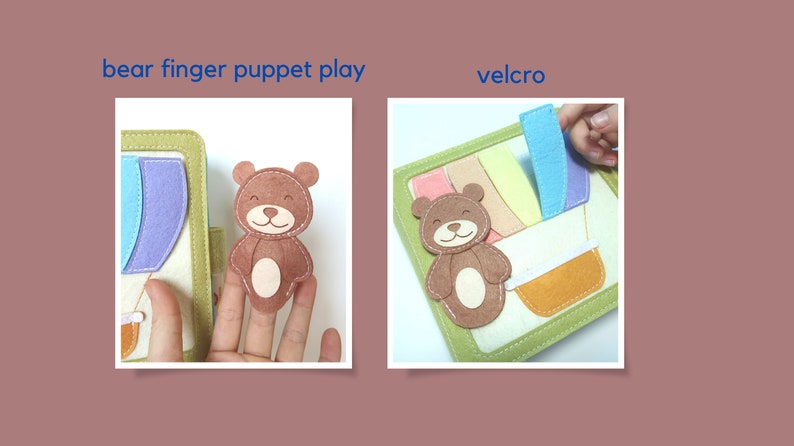 Mini Quiet Book for Toddler, Bear Quiet Book, Montessori Book Pretend Play 1 year, Felt Busy Book, Handmade Quiet Book for 6 24 Months image 3