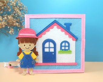 Quiet Book, Little Doll House Handmade Felt Book, Educational Baby Book, Montessori Activities, Sensory Busy Book, Routine Pretend Play