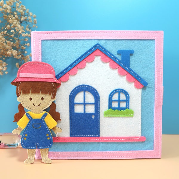 Quiet Book, Little Doll House Handmade Felt Book, Educational Baby Book, Montessori Activities, Sensory Busy Book, Routine Pretend Play