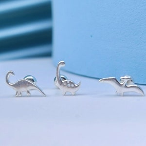 925 Silver, 20G thickness, Cute Dinosaurs Apatosaurus, Brachiosaurus, Pteranodon Piercing for Cartilage and Earlobe, 6mm length