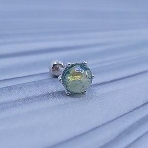 925 Silver, 20G thickness, Happiness Green Opal Piercing for Cartilage and Earlobe, 6mm length, Stud size is 6 mm
