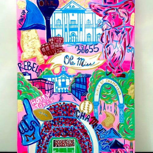 Vertical Custom College Town Canvas Acrylic Preppy Canvas Etsy