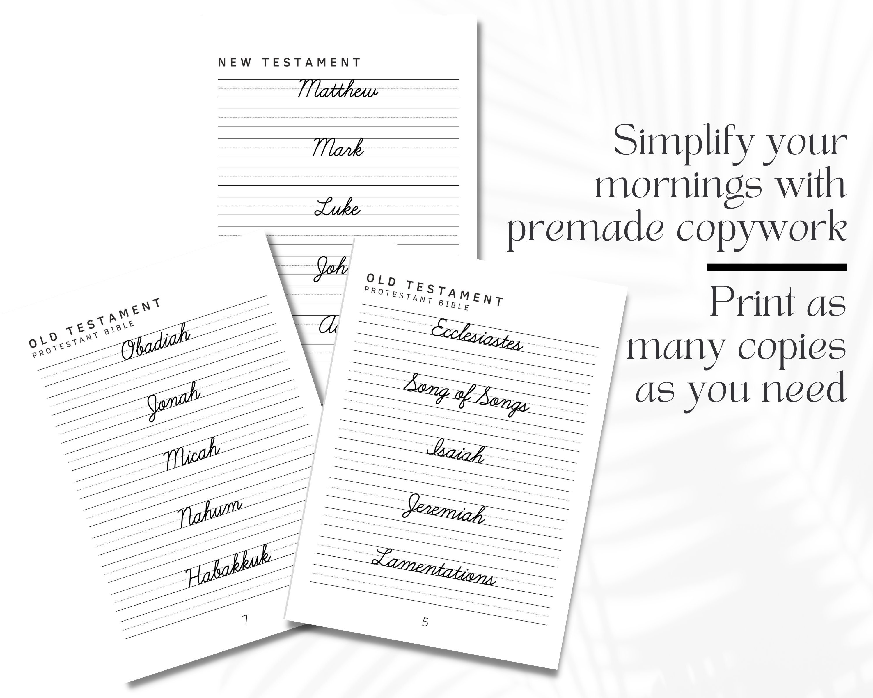 Books of the Bible Cursive Copywork, Homeschool Handwriting Practice ...