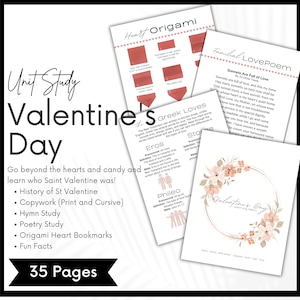 Valentine&#39;s Day Unit Study, Morning Time Menu, Charlotte Mason Copywork, Composer, hymns, Homeschool Printable, Artist Study