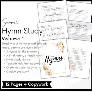Summer Hymn Study, Charlotte Mason, Volume 1, Hymnody, morning menu, print copywork, cursive copywork homeschool printable