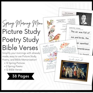 Charlotte Mason Spring Morning Time,  Homeschool Morning Menu, Picture Art Study, Poetry, Bible Verses, Morning Basket Bundle, Copywork