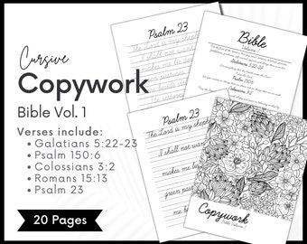 Bible Cursive Copywork, Homeschool handwriting practice worksheets, Charlotte mason copywork, learn to write printable scripture for kids