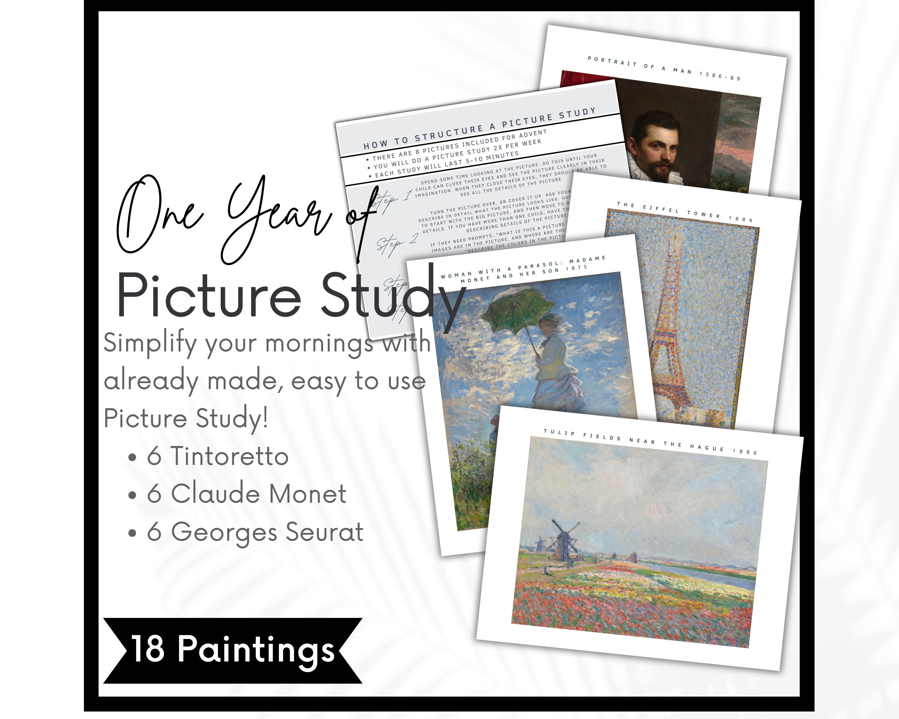 Charlotte Mason Picture Study, Artist Study, Fine Art Guide, Tintoretto, Monet, Seurat , Morning Menu, Morning Basket