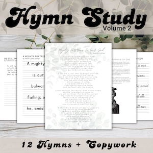 Ein Jahr der Hymne Studie, Charlotte Mason Hymne Studie, Band 2, Hymnody, Morgenmenü, Druckkopieren, kursive Kopieren, Homeschool druckbar