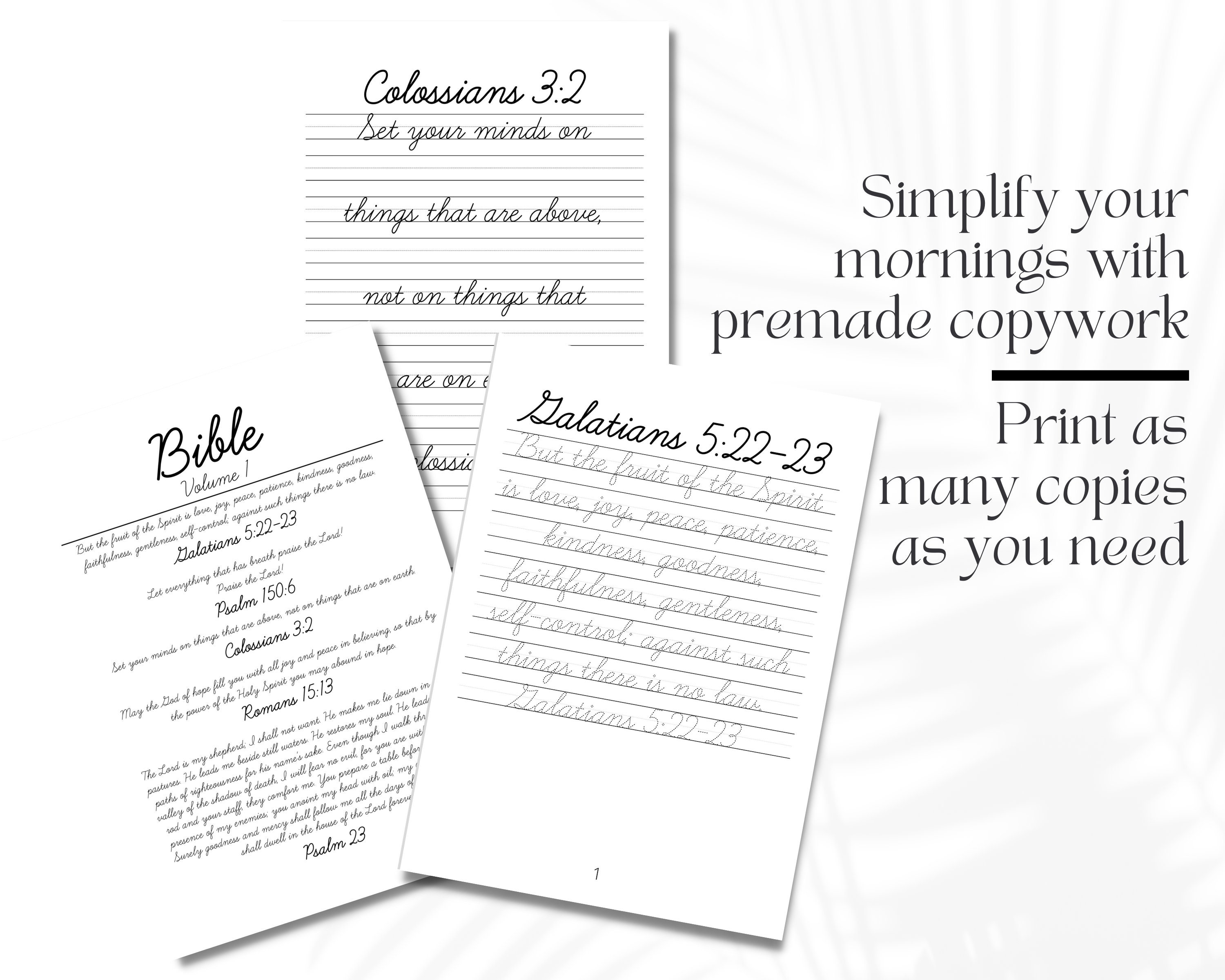 Bible Cursive Copywork, Homeschool Handwriting Practice Worksheets ...