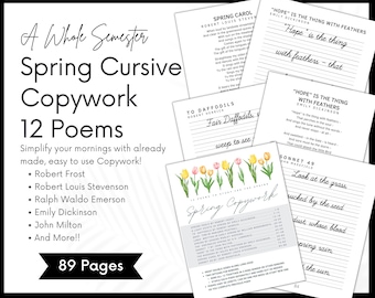 Spring Cursive Copywork and Seasonal Poetry Study, Charlotte Mason Homeschooling Printable, Morning Basket, Poetry teatime, Robert Frost