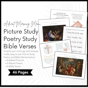 Charlotte Mason Advent Christmas Morning Time,  Homeschool Morning Menu, Picture Art Study, Poetry, Bible Verses, Morning Basket, Copywork