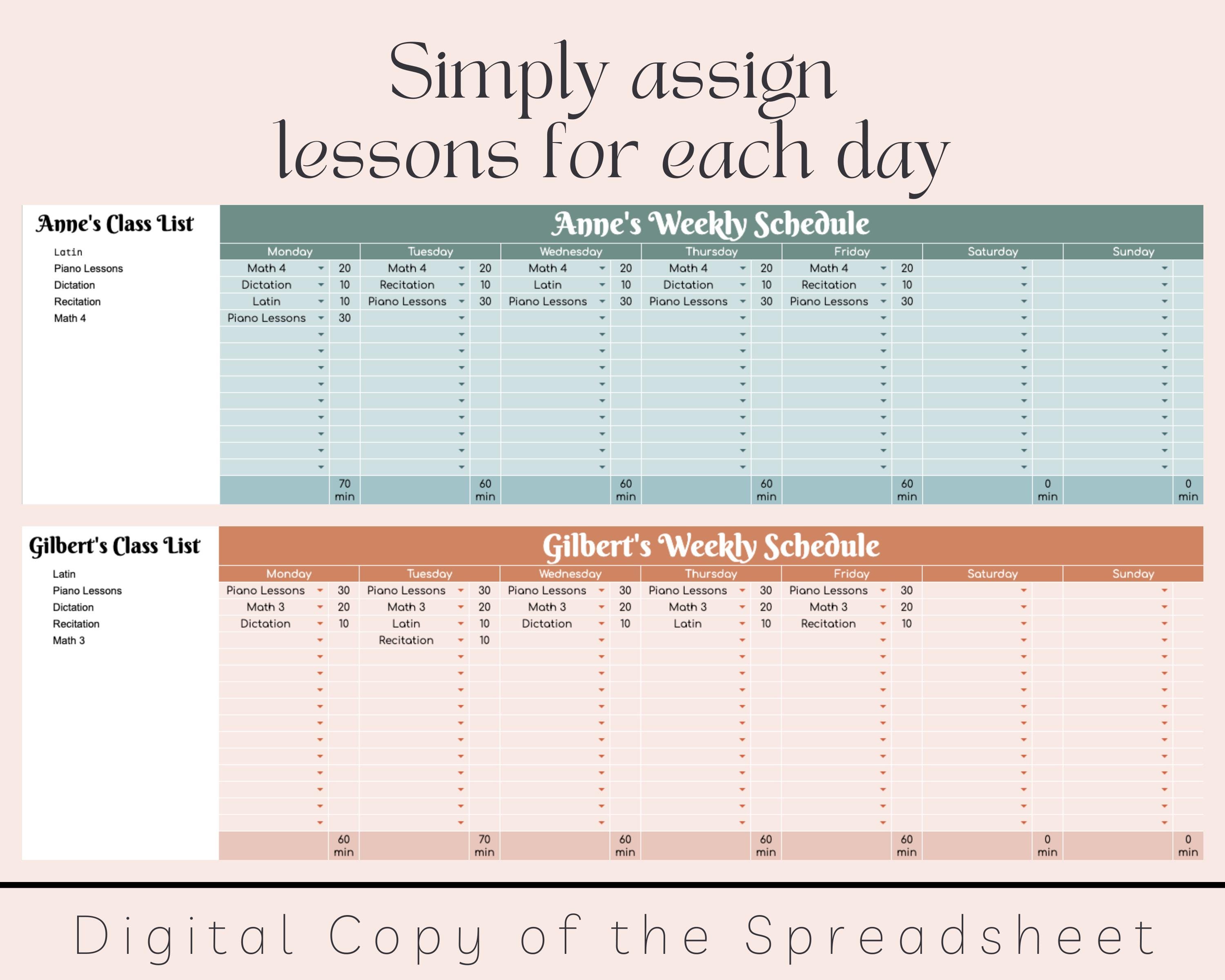 Editable Homeschool Schedule Spreadsheet, Customizable Homeschool ...