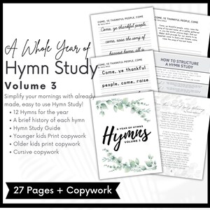 Ein Jahr der Hymnenstudie, Charlotte Mason Hymnenstudie, Band 3, Morgenmenu, Druckkopieren, kursives Kopieren, Homeschool druckbar