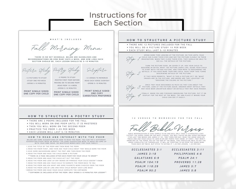 Charlotte Mason Fall Morning Time, Homeschool Autumn Morning Menu, Picture Art Study, Poetry, Bible Verses, Morning Basket Bundle, Copywork image 2
