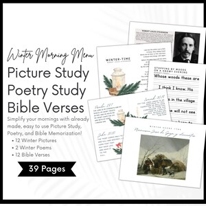 Charlotte Mason Winter Morning Time,  Homeschool Morning Menu, Picture Art Study, Poetry, Bible Verses, Morning Basket Bundle, Copywork